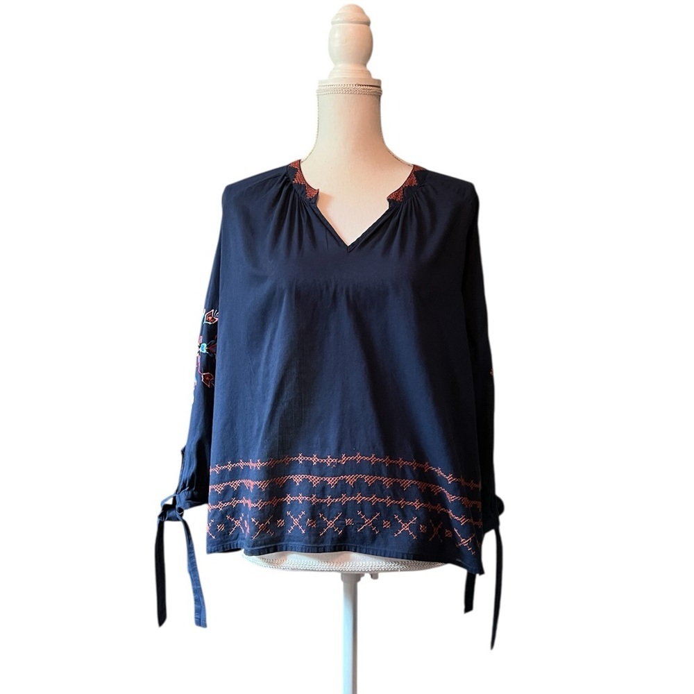 Sundry Navy Blouse with Colorful Embroidery Size 1
